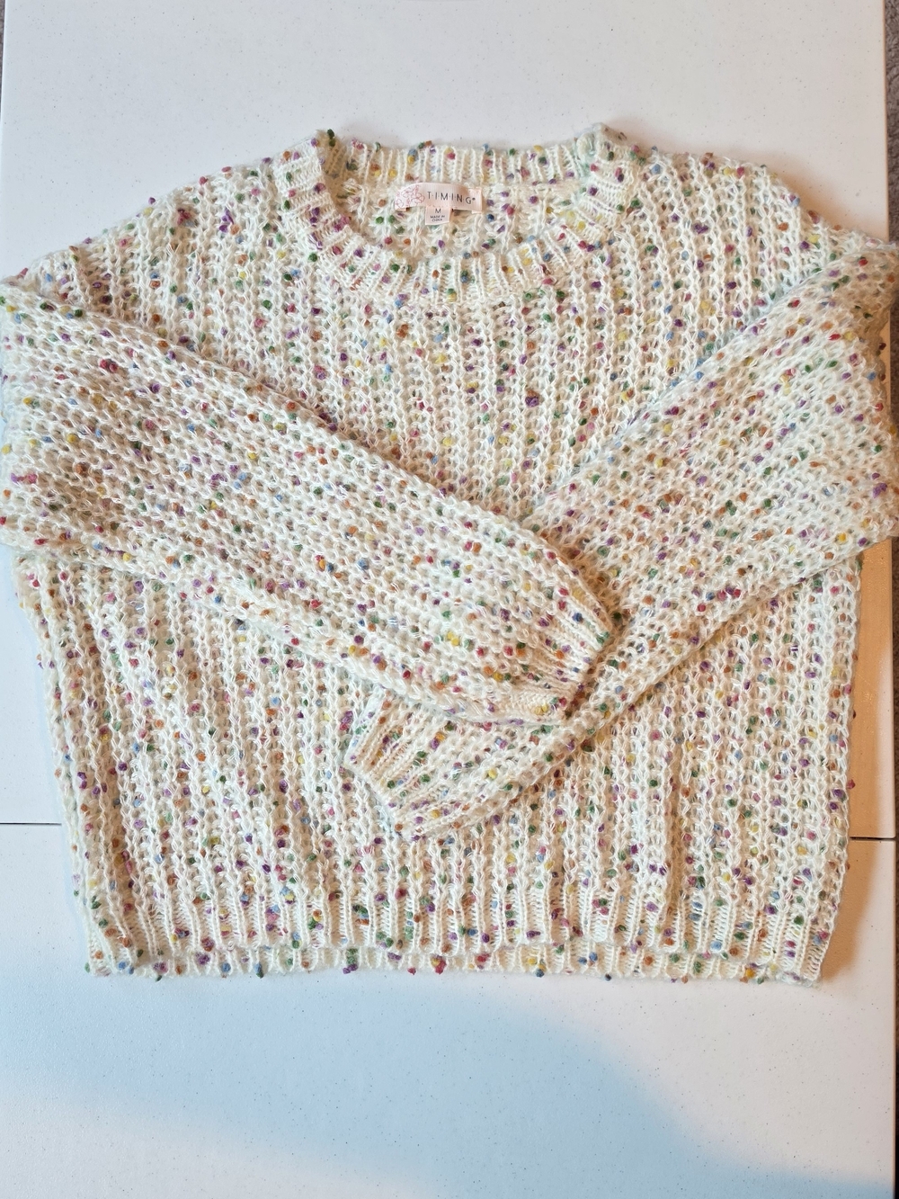 Timing Cream Crewneck Sweater with Multicolor Flecks